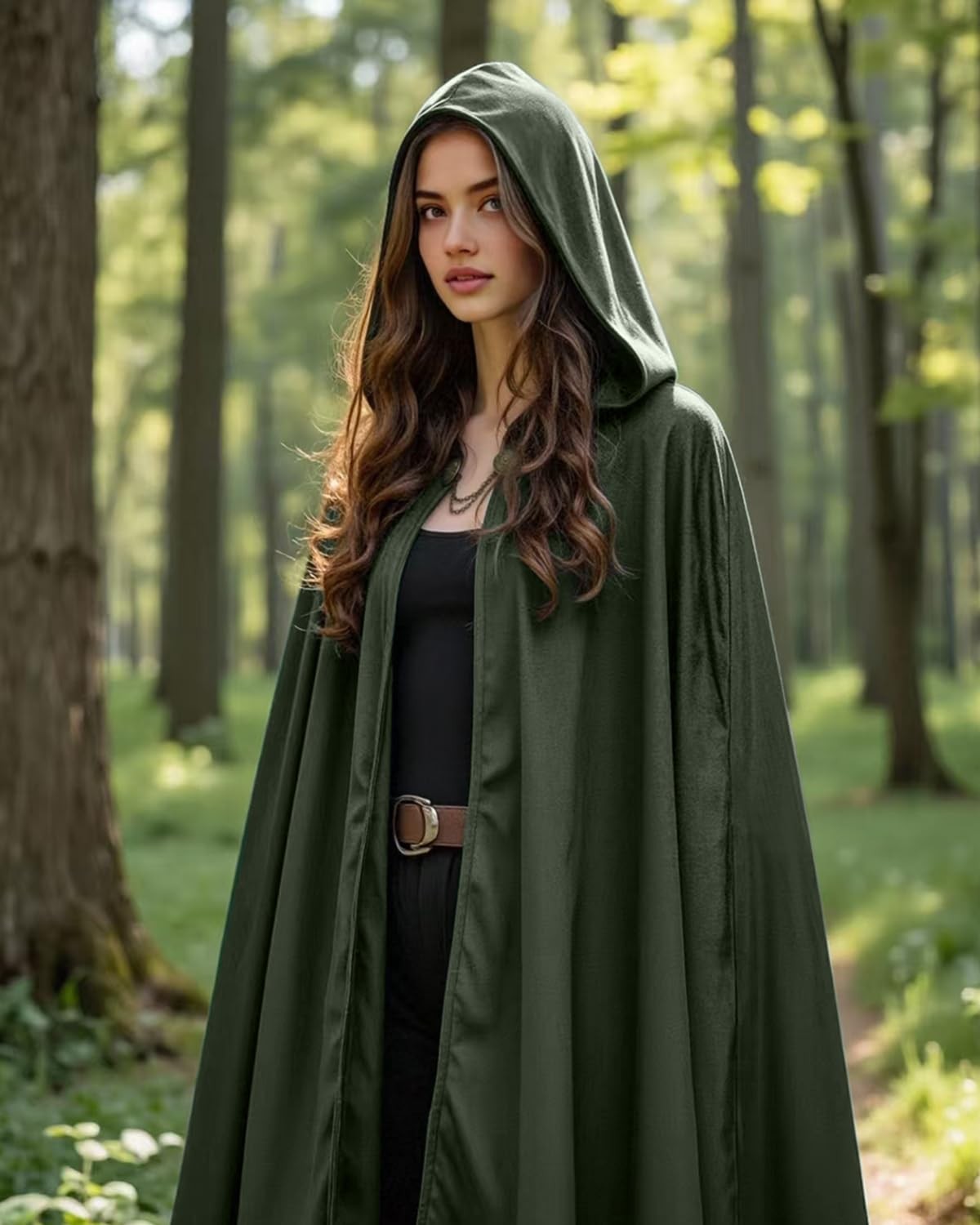 Medieval Hooded Velvet Cloak Renaissance Green Cape with Hood Women Fairy Elf…