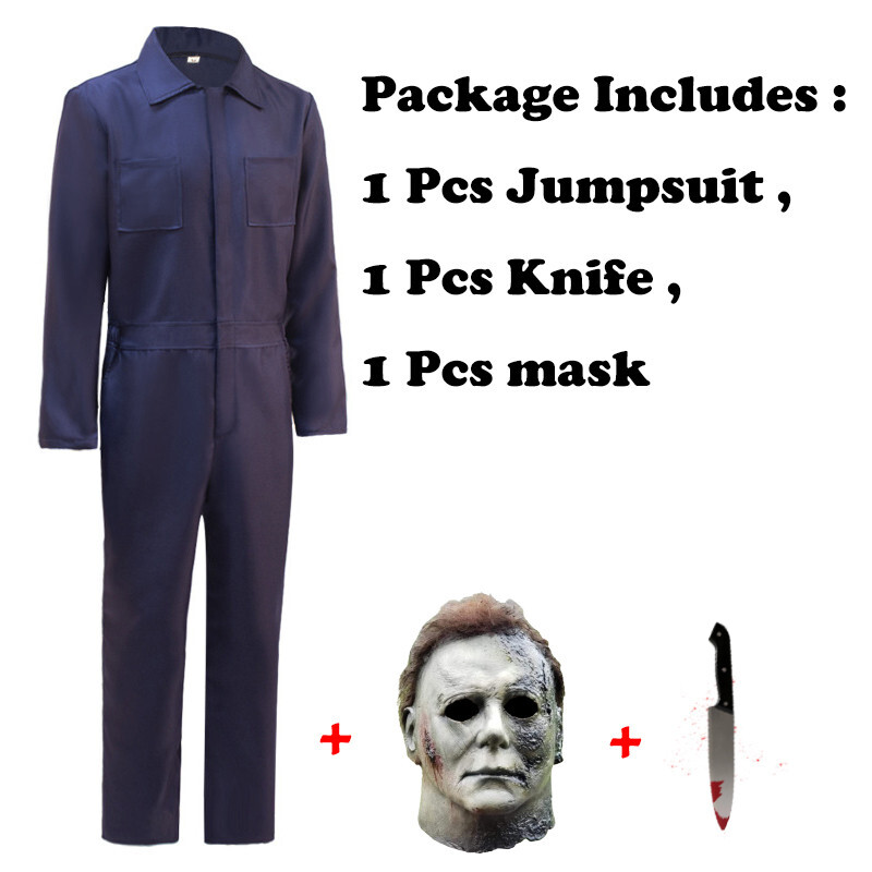 Michael Myers Halloween Scary Horror Movie Cosplay Costume + Mask + Knife Set