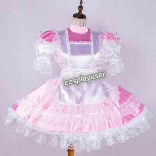 Sissy maid satin pink dress lockable Uniform cosplay costume Tailor-made