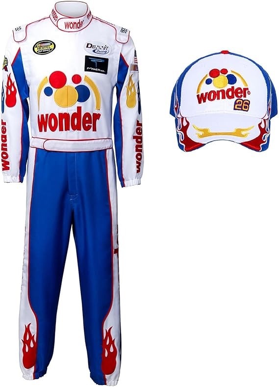 Adult Mens Ricky Bobby Costume Racing Jumpsuit Cap Full Set Talladega Nights 3XL