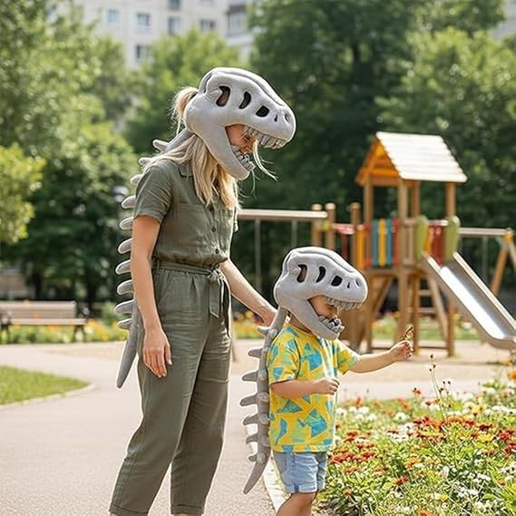 Dinosaur Skeleton Costume 3D Spinosaurus Skull Mask & Plush Spine Dress-Up Play