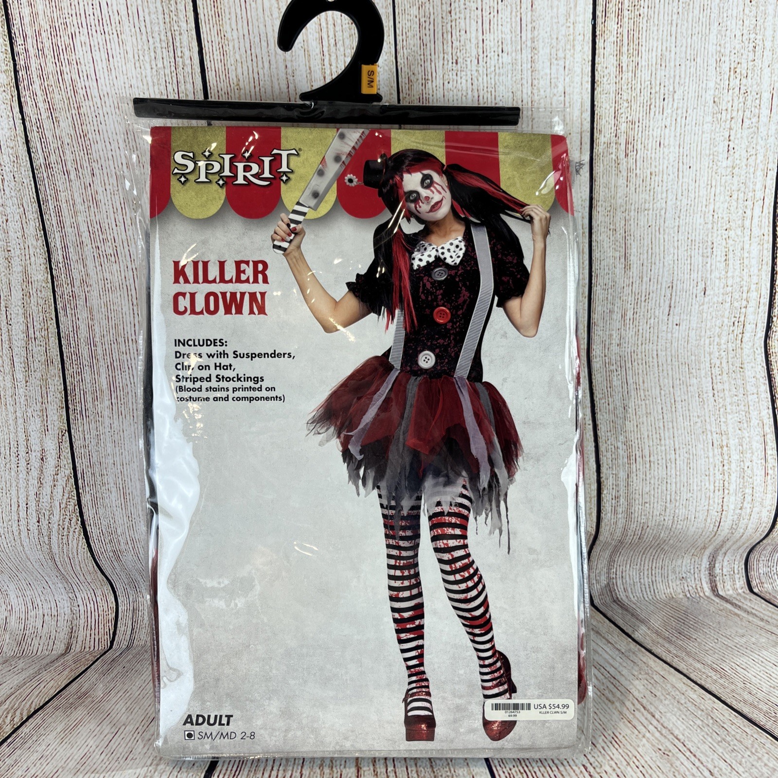 BRAND NEW Spirit Halloween Killer Clown Costume Adult Woman Teen Sz Sm/Md 2-8