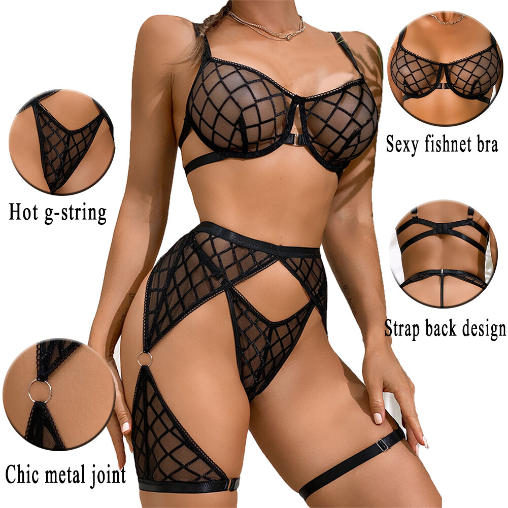 Women Sexy Lingerie Sheer Fishnet Bodysuit Babydoll Underwear Sleepwear G-string