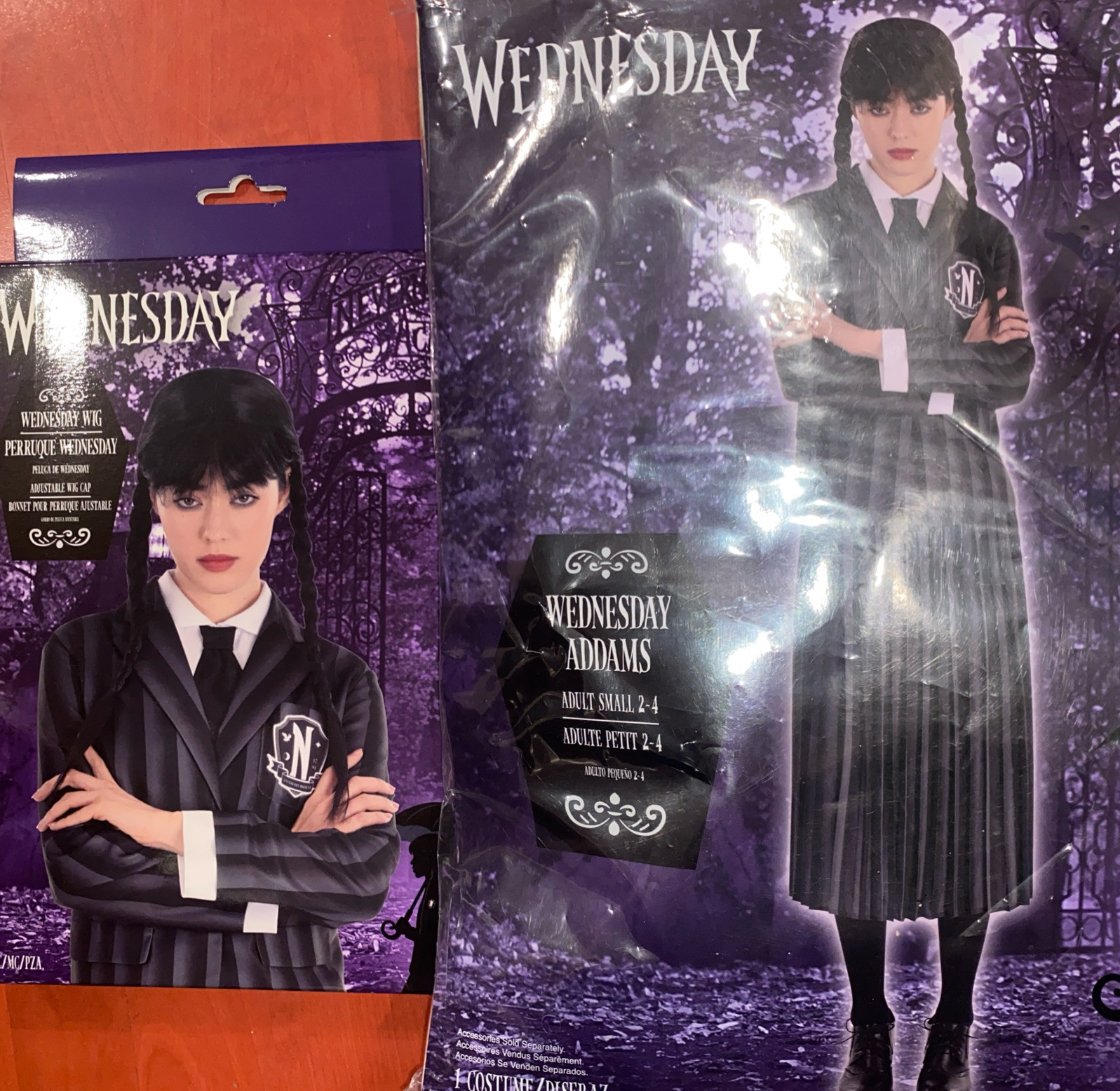 Adult Size S 2-4 WEDNESDAY ADDAMS NEVERMORE ACADEMY UNIFORM Costume NEW + Wig