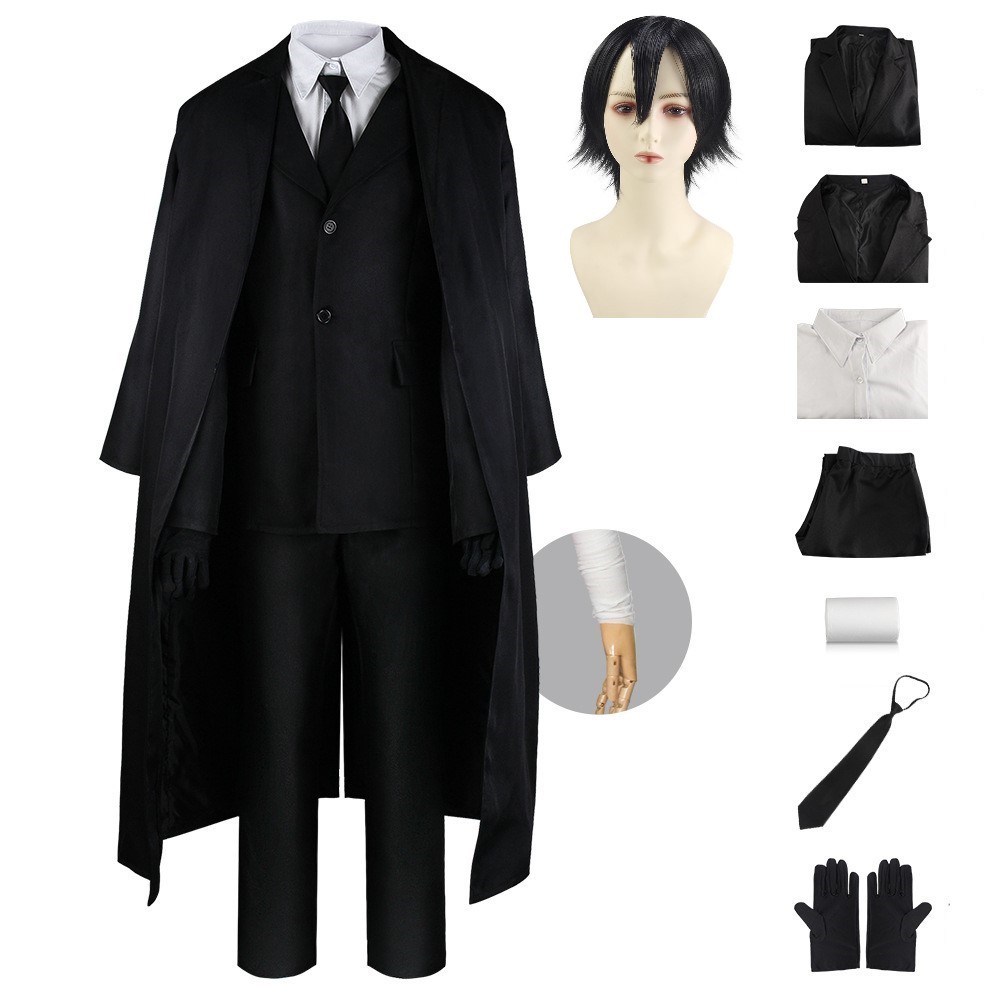 Bungo Stray Dogs Cosplay Osamu Dazai Costume Black Trench Coat Wig Full Set