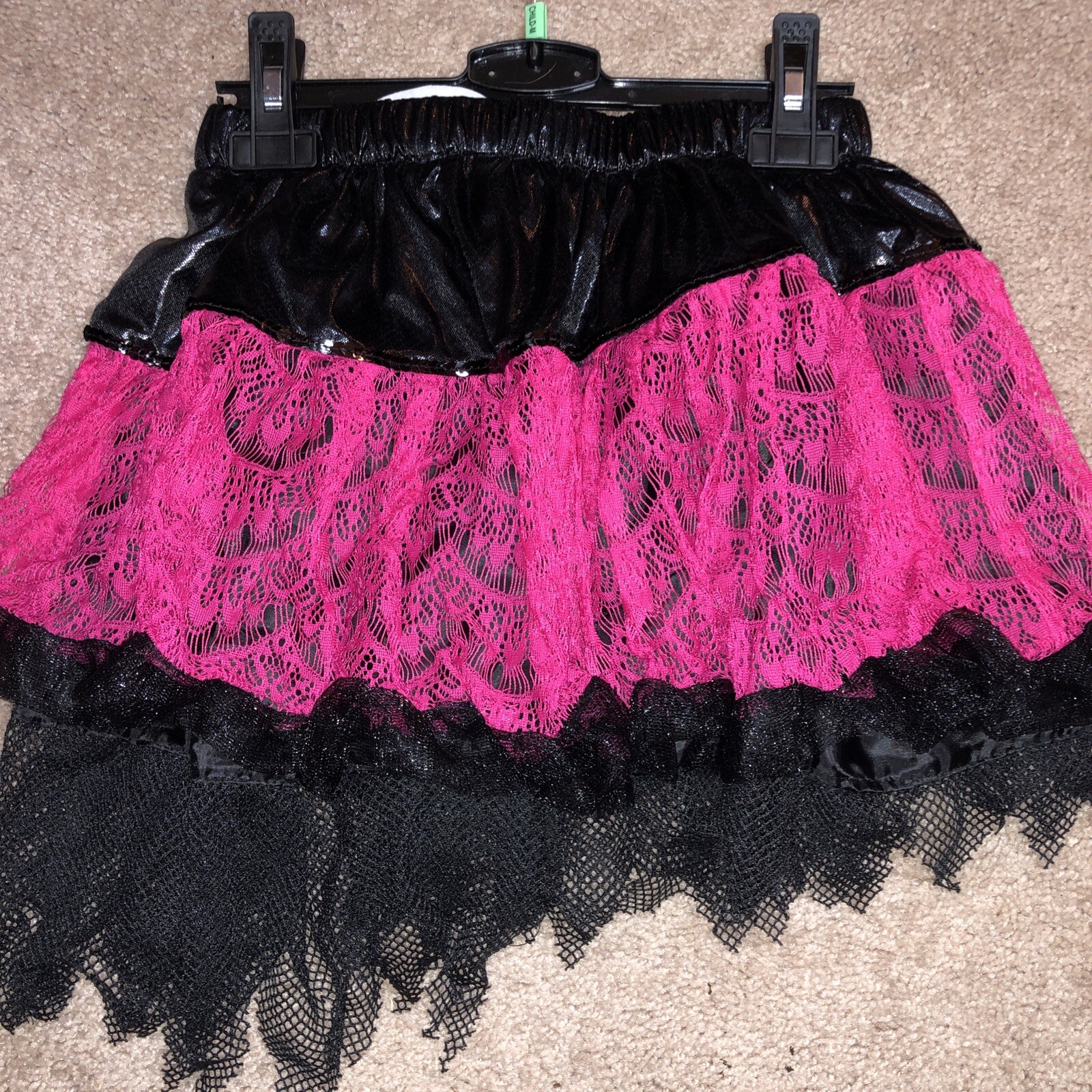Monster High Girls Skirt Tutu Costume Skull with Bow Black Pink Sequin