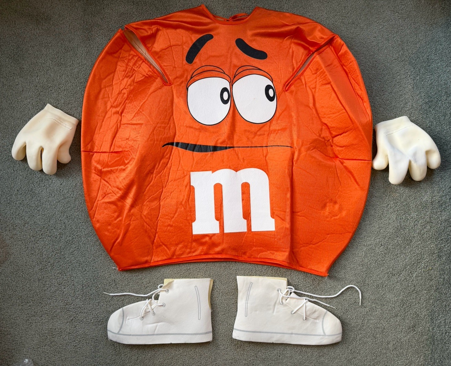 Vintage 90s M&M’s Adult Halloween Rubie’s Costume Orange Candy w/ Gloves Shoes