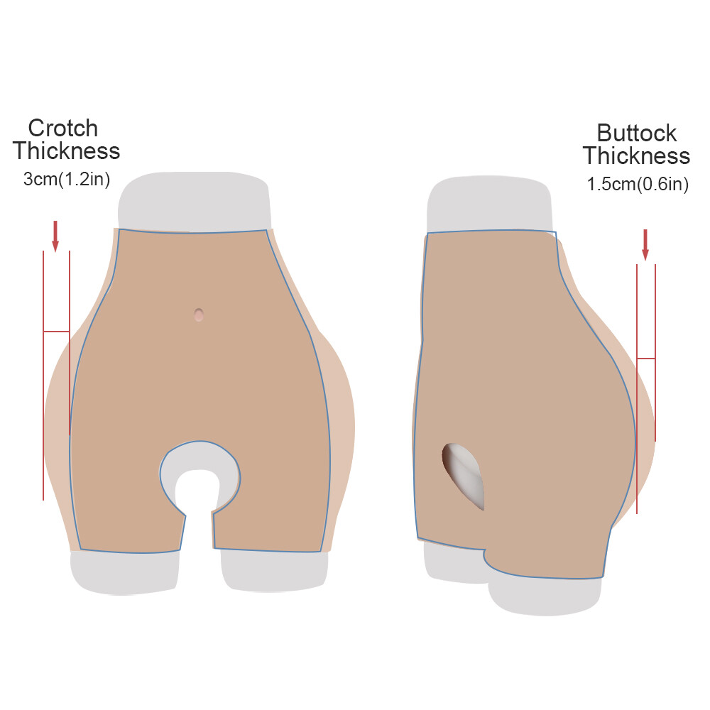 Silicone Buttock Pants Open Crotch Panty Hip Up Underwear Crotch Thickness 3CM