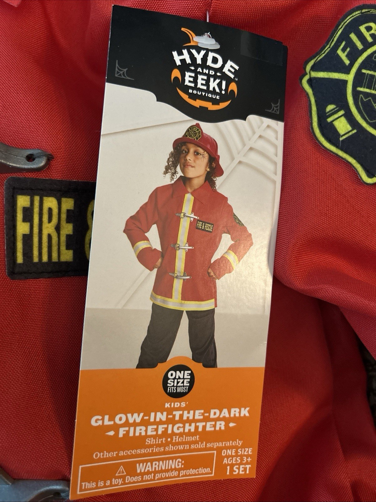 Hyde & Eek Kids’ Glow In Dark Firefighter Costume Short & Hat One Size Fits All