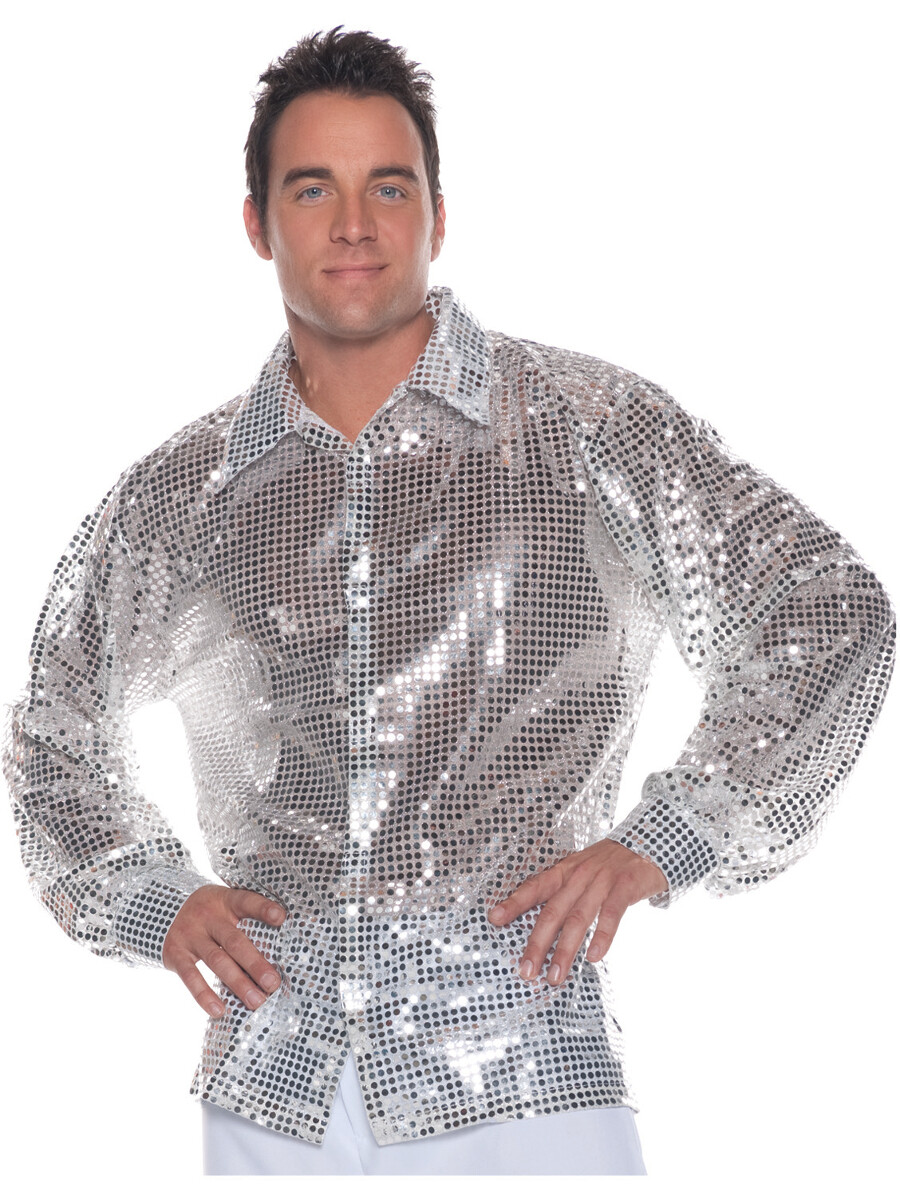 Men’s 70s Silver Sequin Disco Shirt