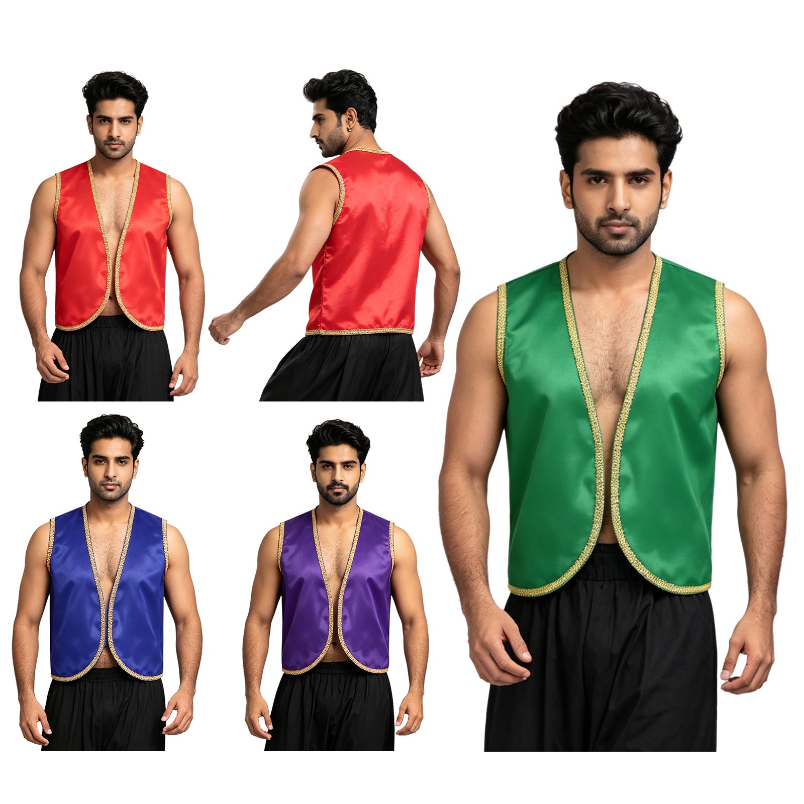 US Mens Arabian Prince Costume Satin Sleeveless Vest Waistcoat Halloween Xmas