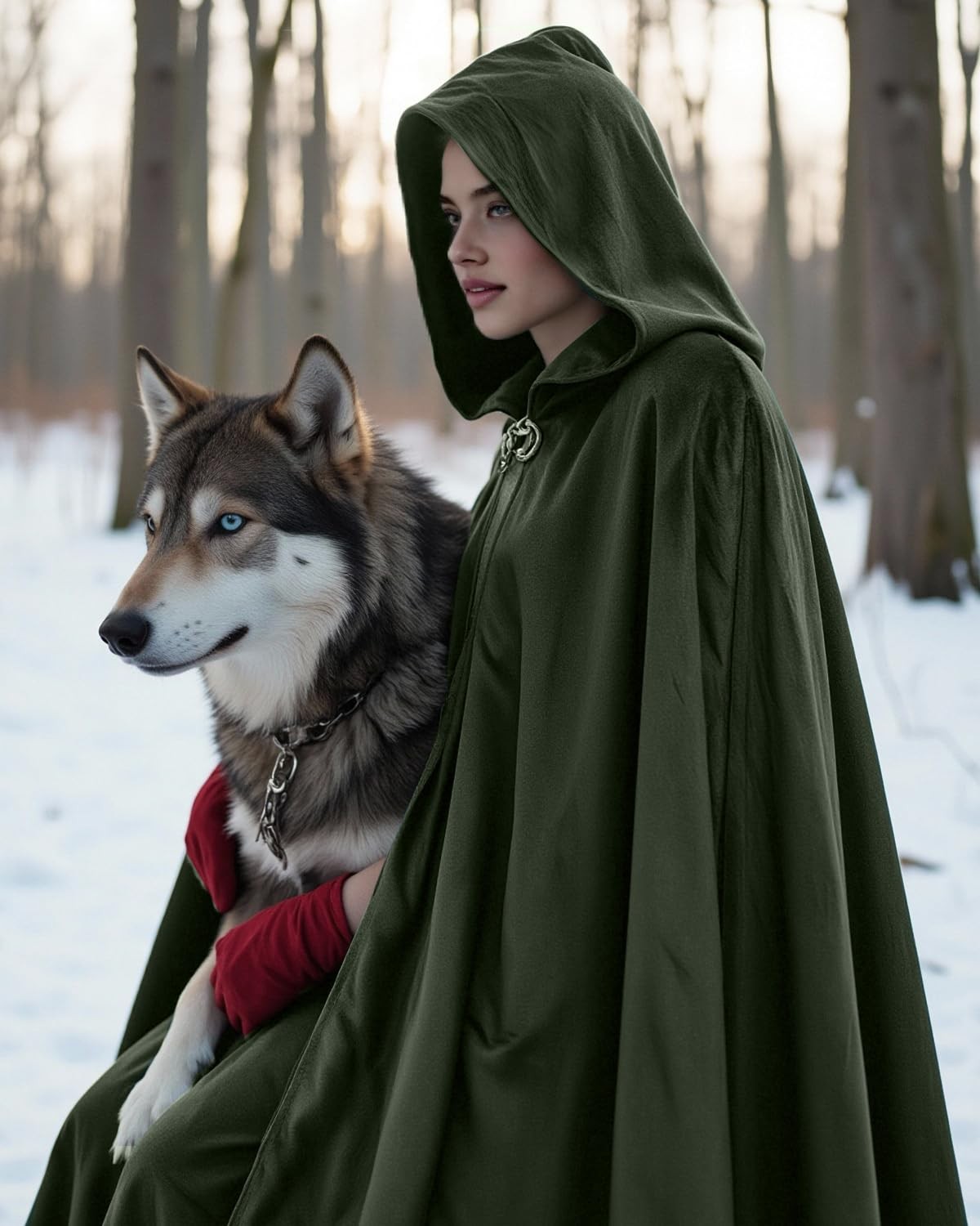 Medieval Hooded Velvet Cloak Renaissance Green Cape with Hood Women Fairy Elf…