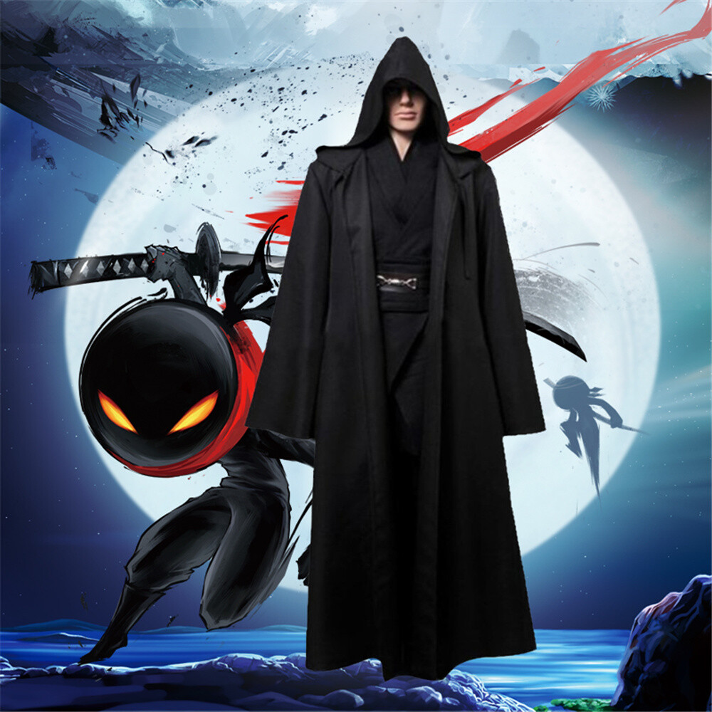 Mens Hooded Robe Full Length Adult Kids Jedi Cloak Sith Knight Cosplay Costume