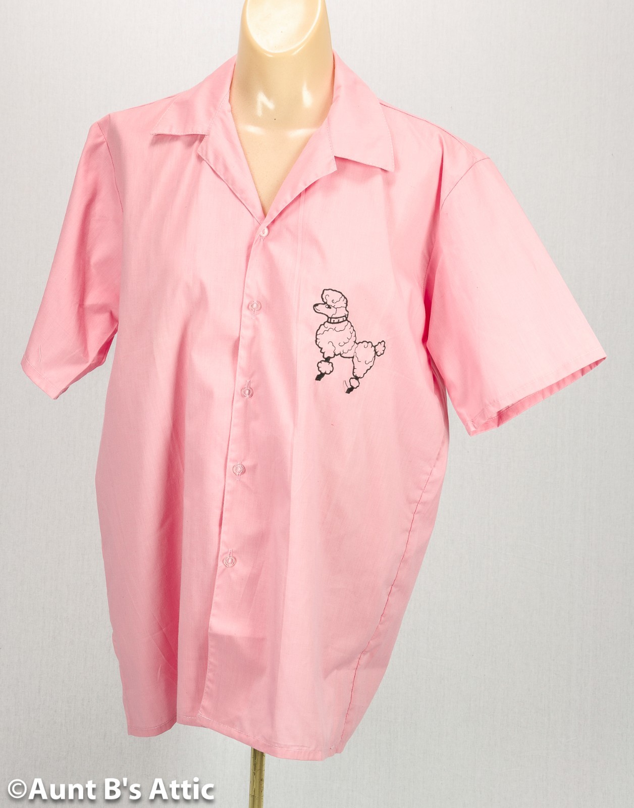 50’s Blouse Ladies Button Front Poly Cotton Camp Shirt With Poodle Costume Shirt