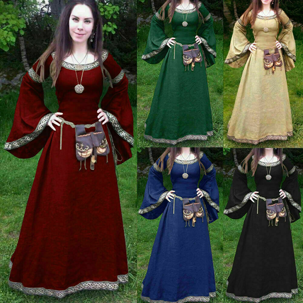 NEW Fashion Women Renaissance Costume Long Flare Sleeve Medieval Fairy Dress