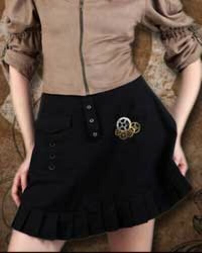 Steampunk Skirt Black Cotton Blend Costume Mini Skirt With Metal Gear Decoration