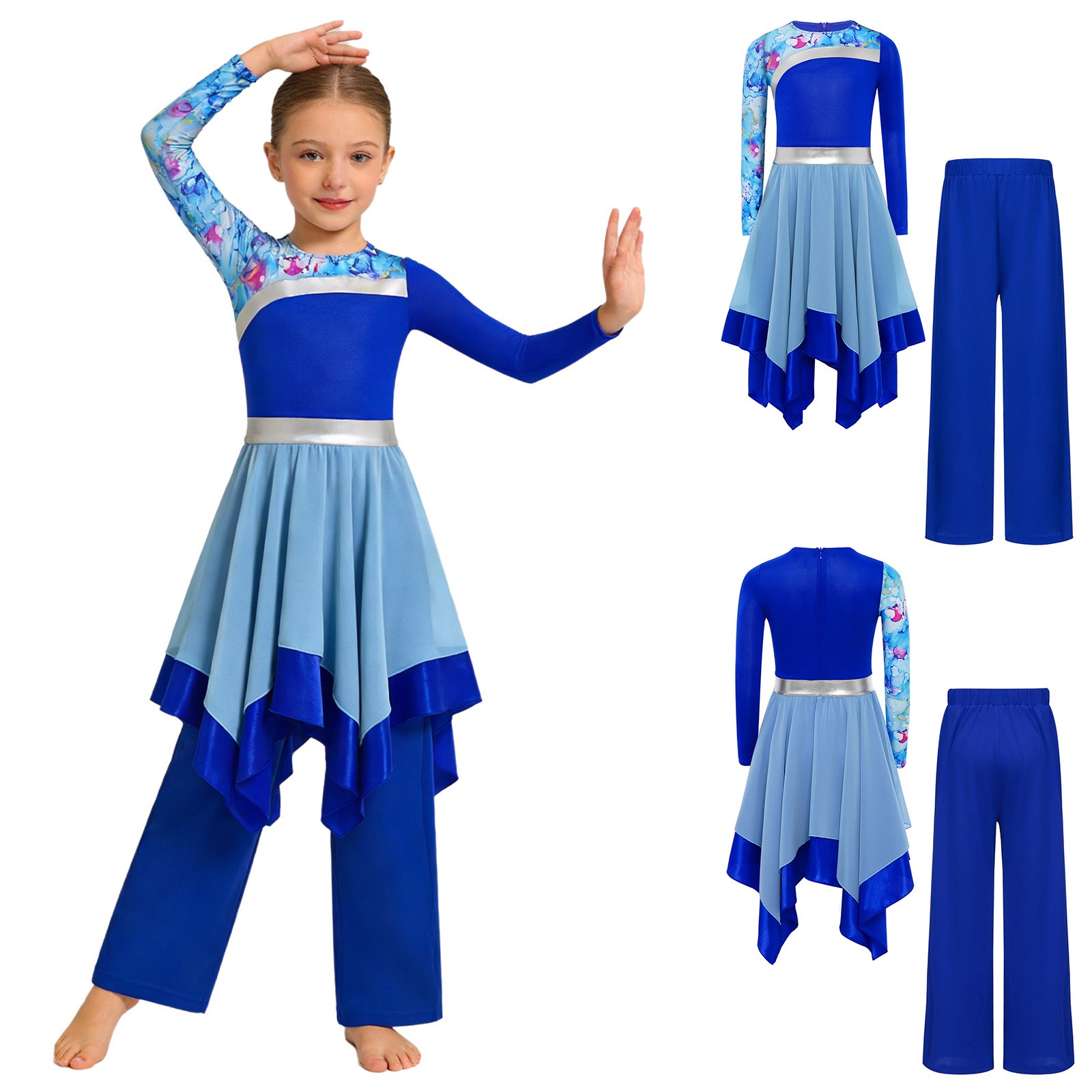 US YiZYiF Girls Worship Costume With Wide Leg Pants Lyrical Praise Dance Dress