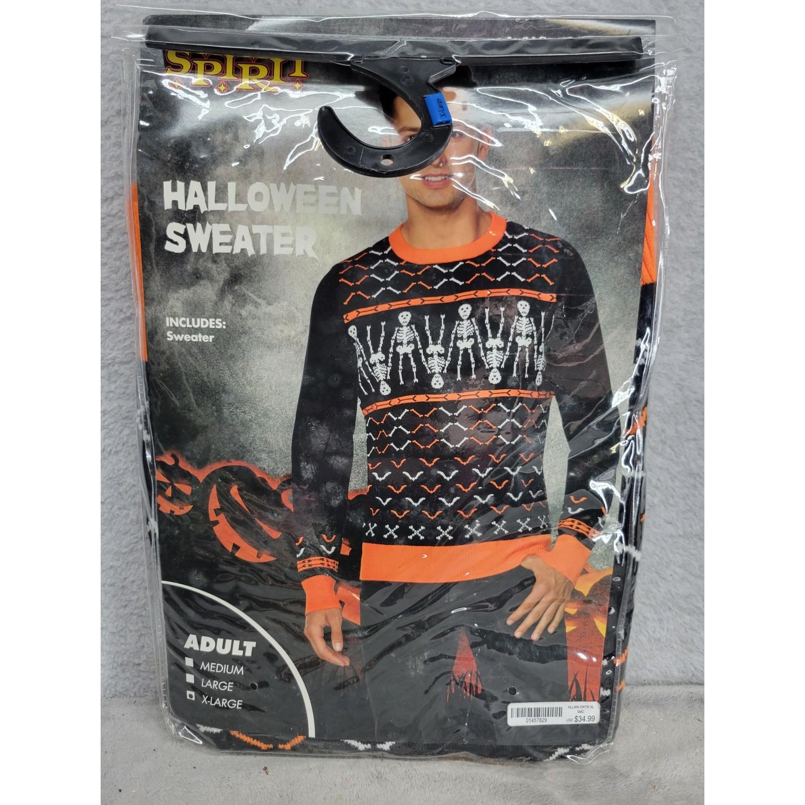 Spirit Halloween Sweater Adult X Large Black Orange Skeleton