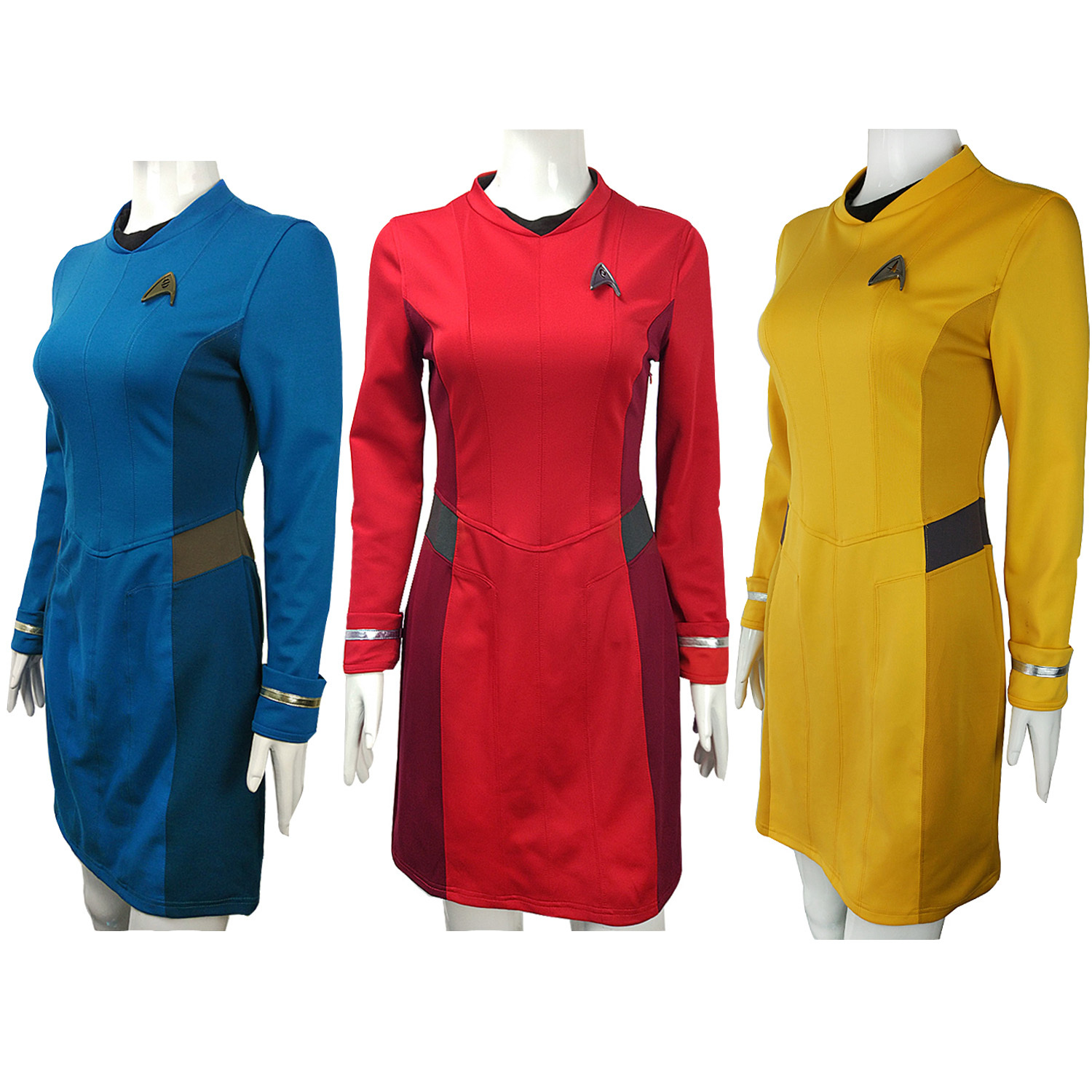 Cosplay ST Beyond Nyota Uhura Red Dress Carol Marcus Blue Yellow Uniforms Badge