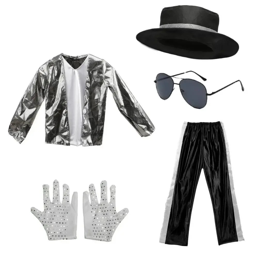 Kids Boys Michael Jackson Billie Jean Cosplay Black Suit Fancy Dress Up Costume