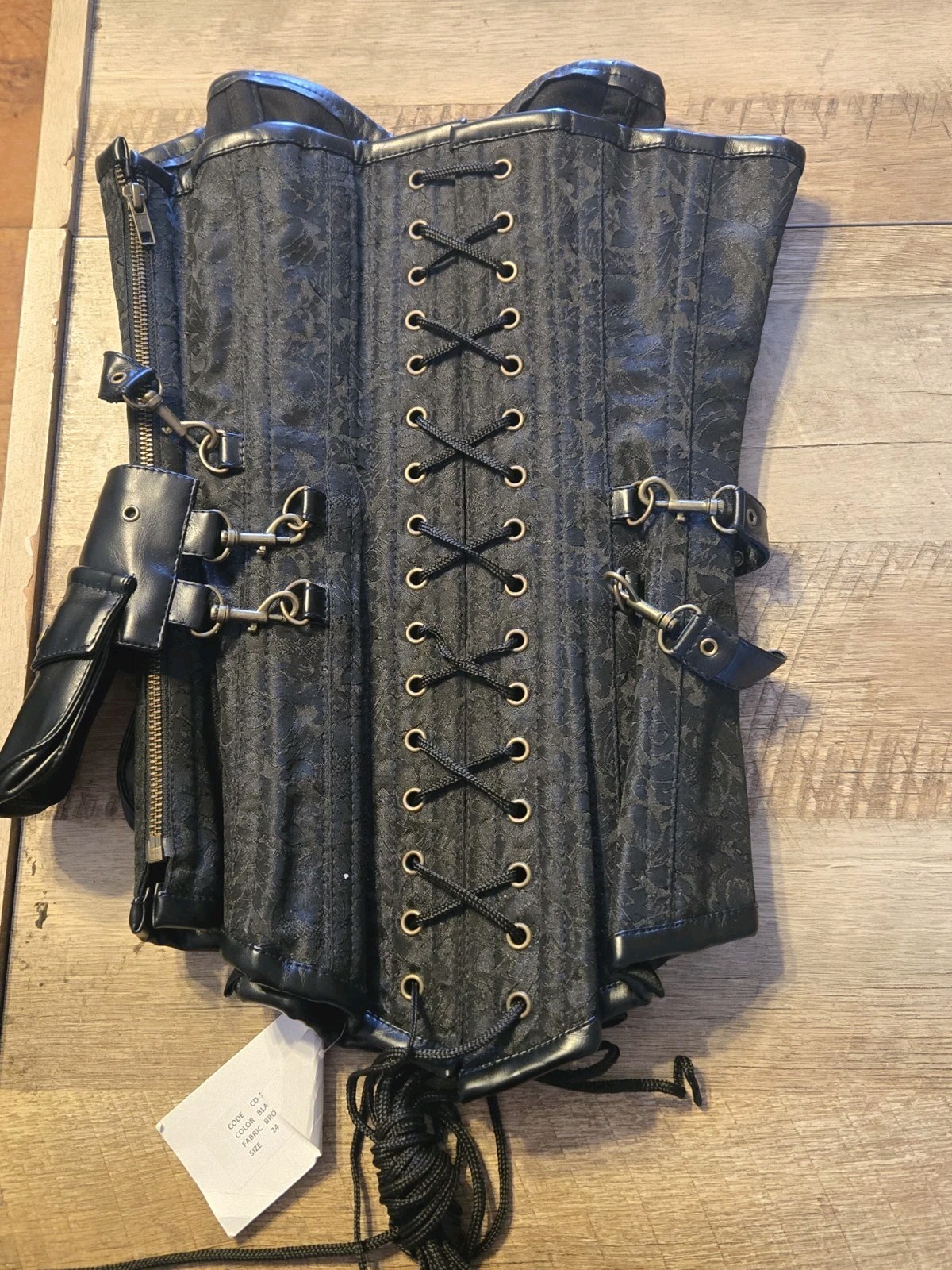 NWT 3pc Set Corset Super Store Steampunk Black Brocade Corset Gothic Utility S