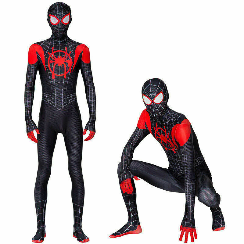 Miles Morales Spiderman Jumpsuit Kids/Adult Costume Cosplay Mask+Bodysuit110-190