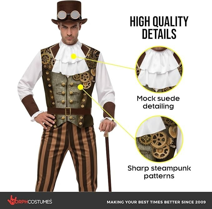 Morph Steam Punk Costume for Men Adult Steampunk Halloween Outfit M – XXL