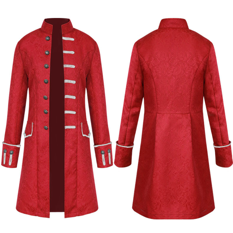 Men Halloween Steampunk Retro Trench Coat Gothic Jacket Medieval Costume Outwear