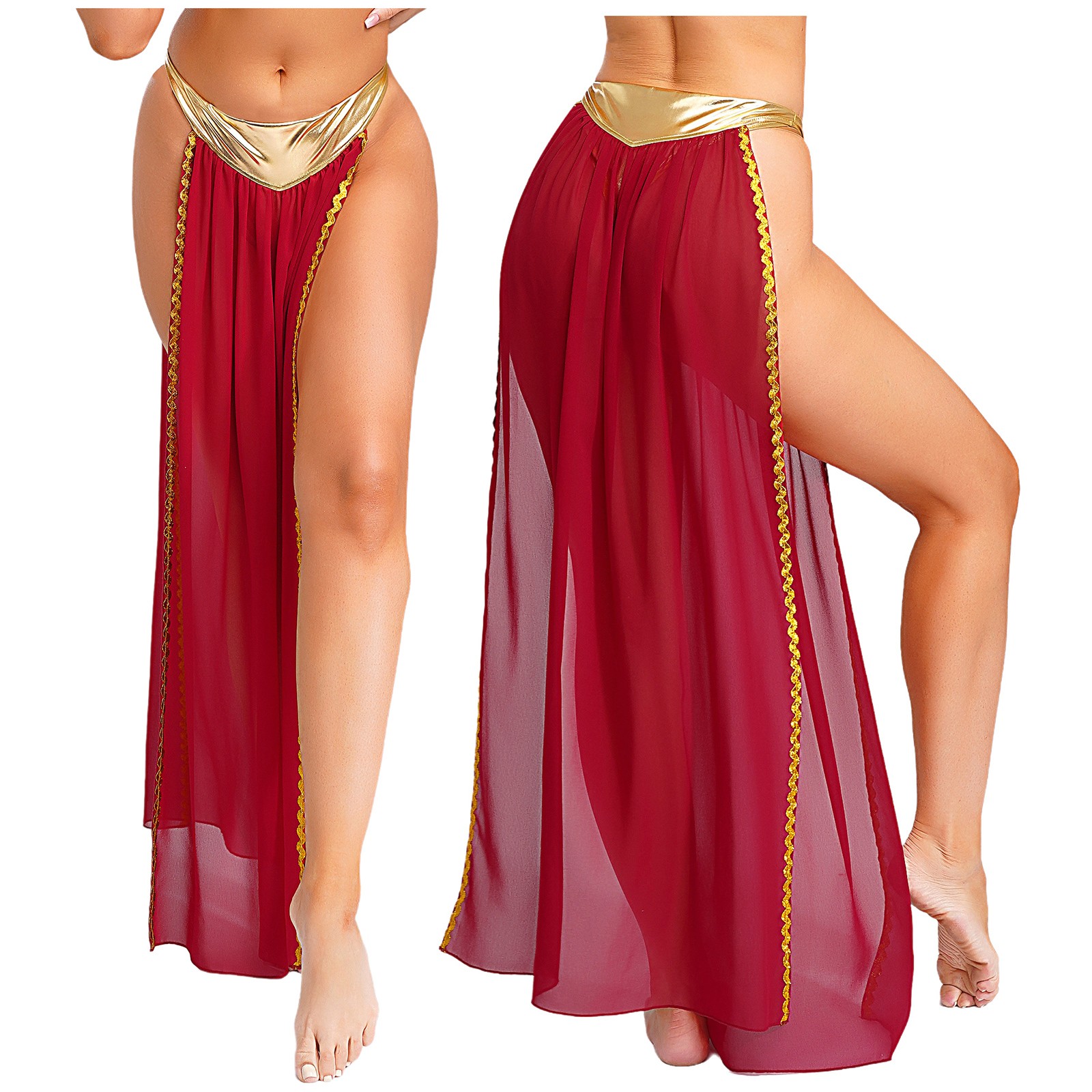 US Women Costumes Cosplay Dress Stage Skirt Waistband Shiny Cleopatra Metallic