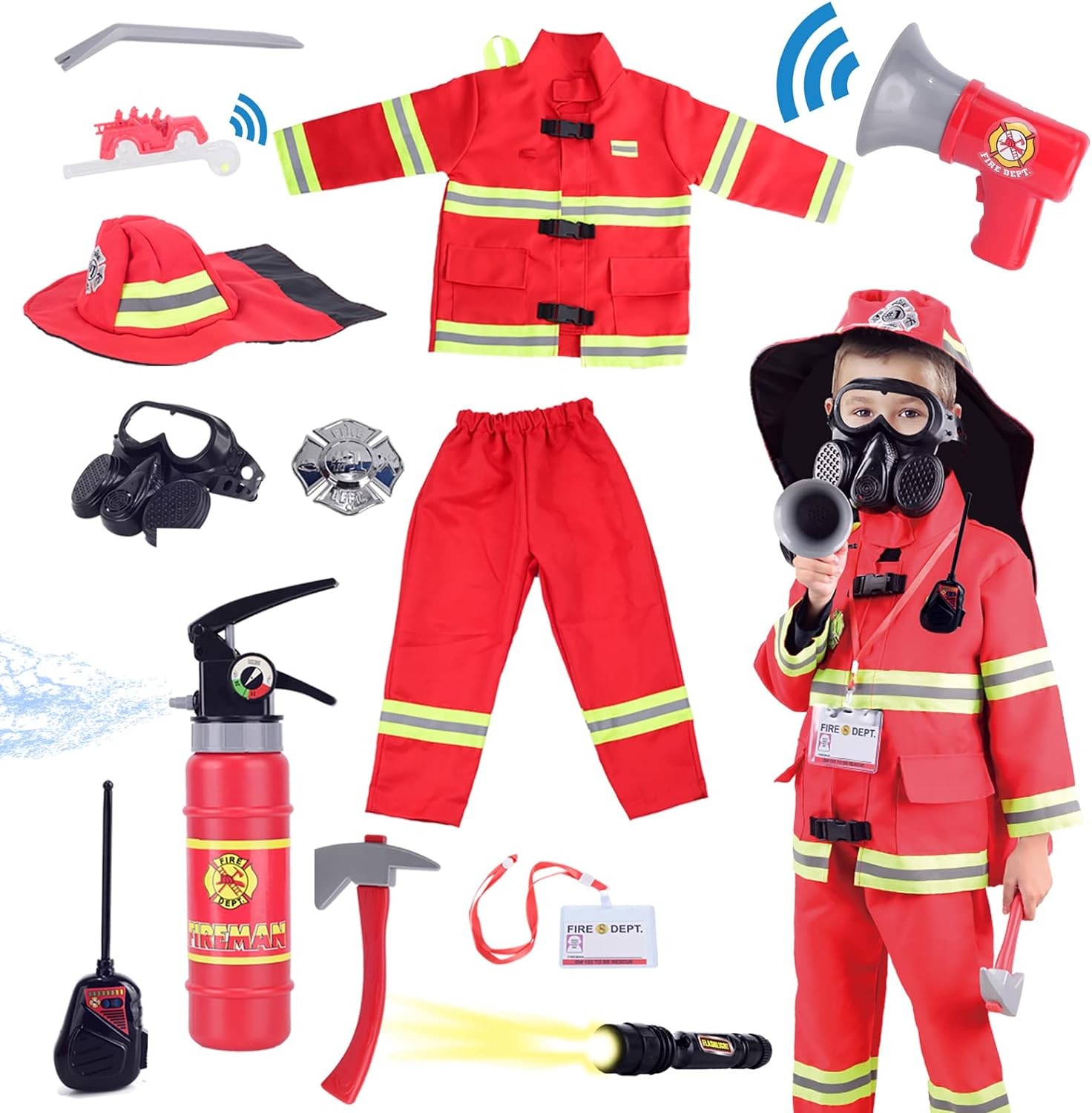 13 piece Kids Fireman Costume Firefighter Dress-Up Toy Set for Children Boys …