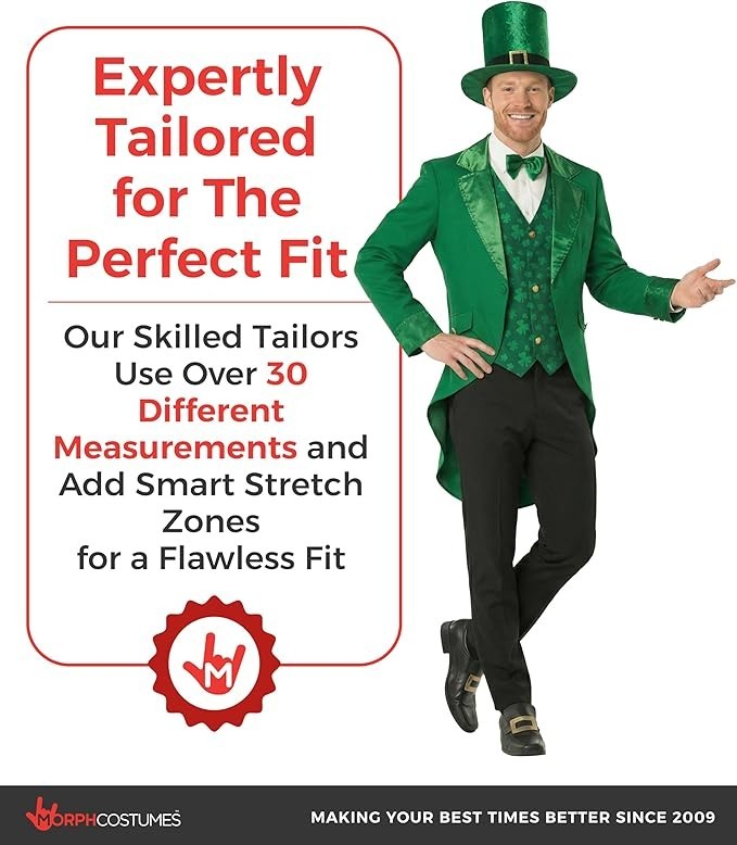Men`s Leprechaun Costume + Hat Adult St Patrick`s Day Irish Outfit Suit M – 2XL