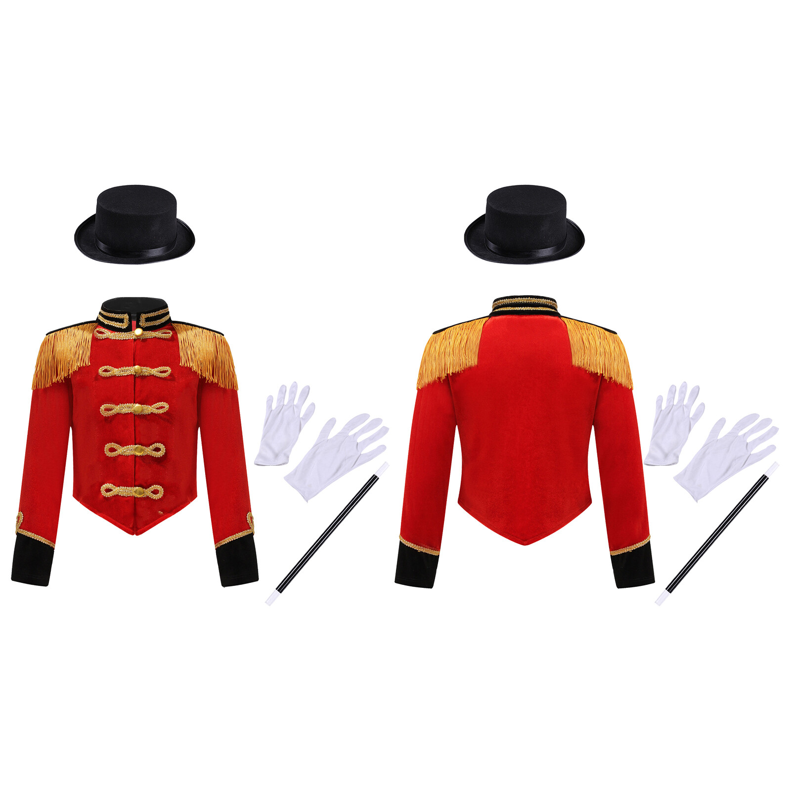 Kids Girls Jacket Role Play Costume Set Stand Collar Coat With Magic Wand