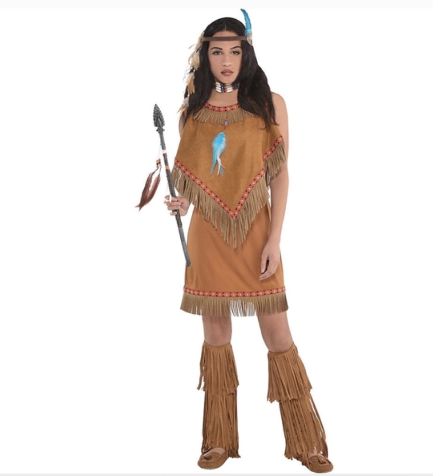 Native American Princess Adult Costume Sz Med (6-8) Brown 3pc New
