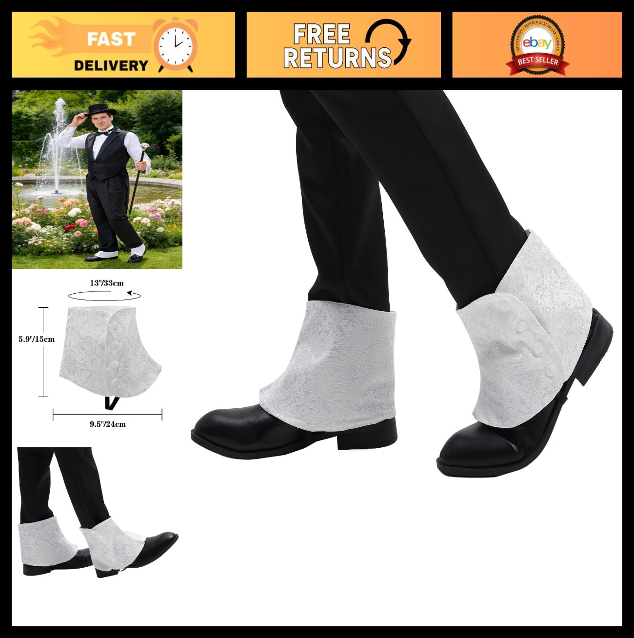 1920s Gangster Spats for Men – Vintage Roaring 20s Shoe Covers, Gatsby Costume A