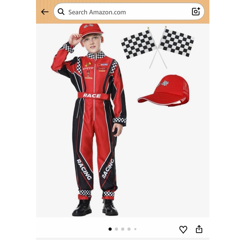 Boys Racing Driver Costume Red Black with Hat Flags Elastic Stretch