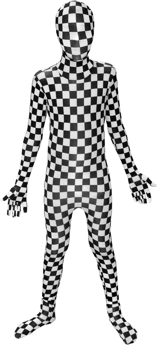 Kids Black & White Check Morphsuit Boys Girls Halloween Zentai Jumpsuit Costume