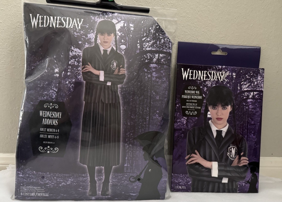 Wednesday Addams Halloween Custom & Wig Adult Medium 6-8 NEW