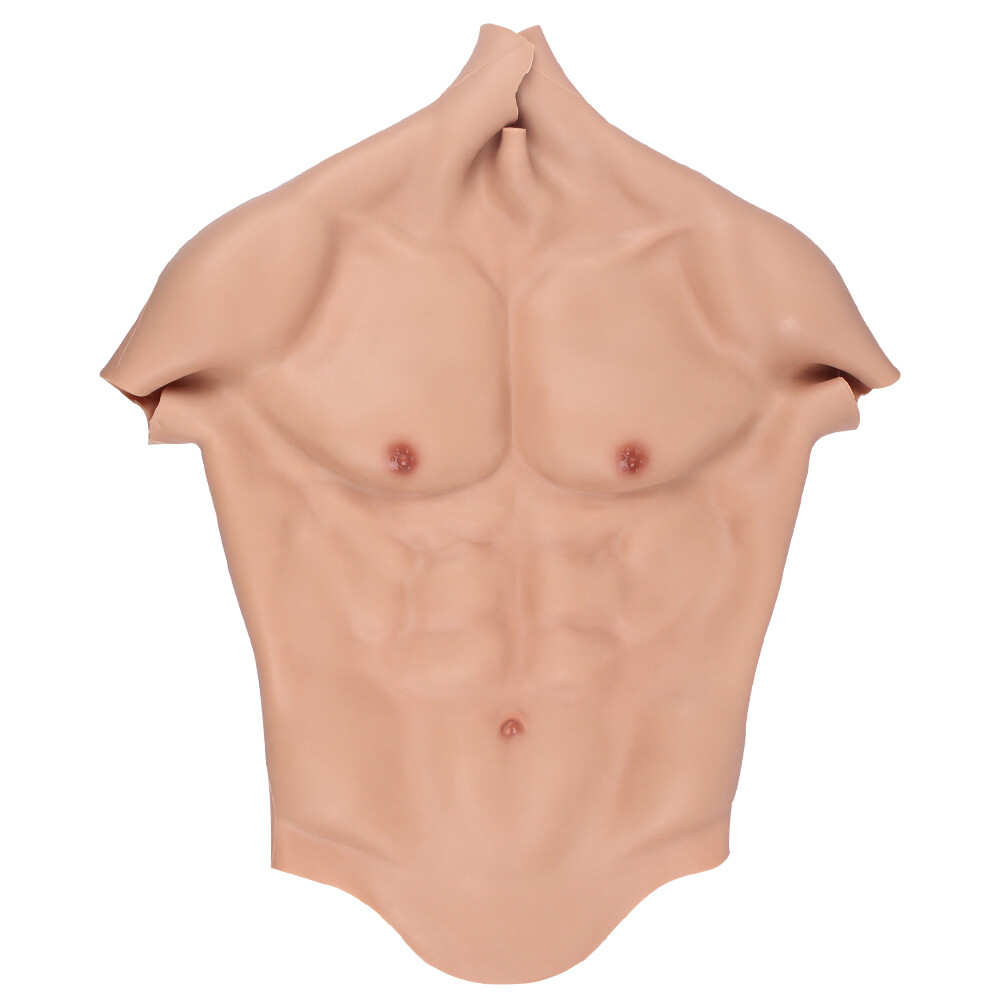 US Stock Breastplate Silicone Male Fake Chest Muscle Bodysuit Cosplay Crossdress