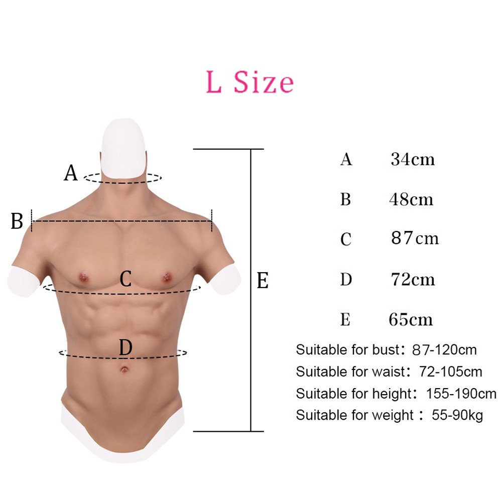 US Male Muscle Chest Plate Silicone Bodysuit for FTM Cosplay Crossdresser