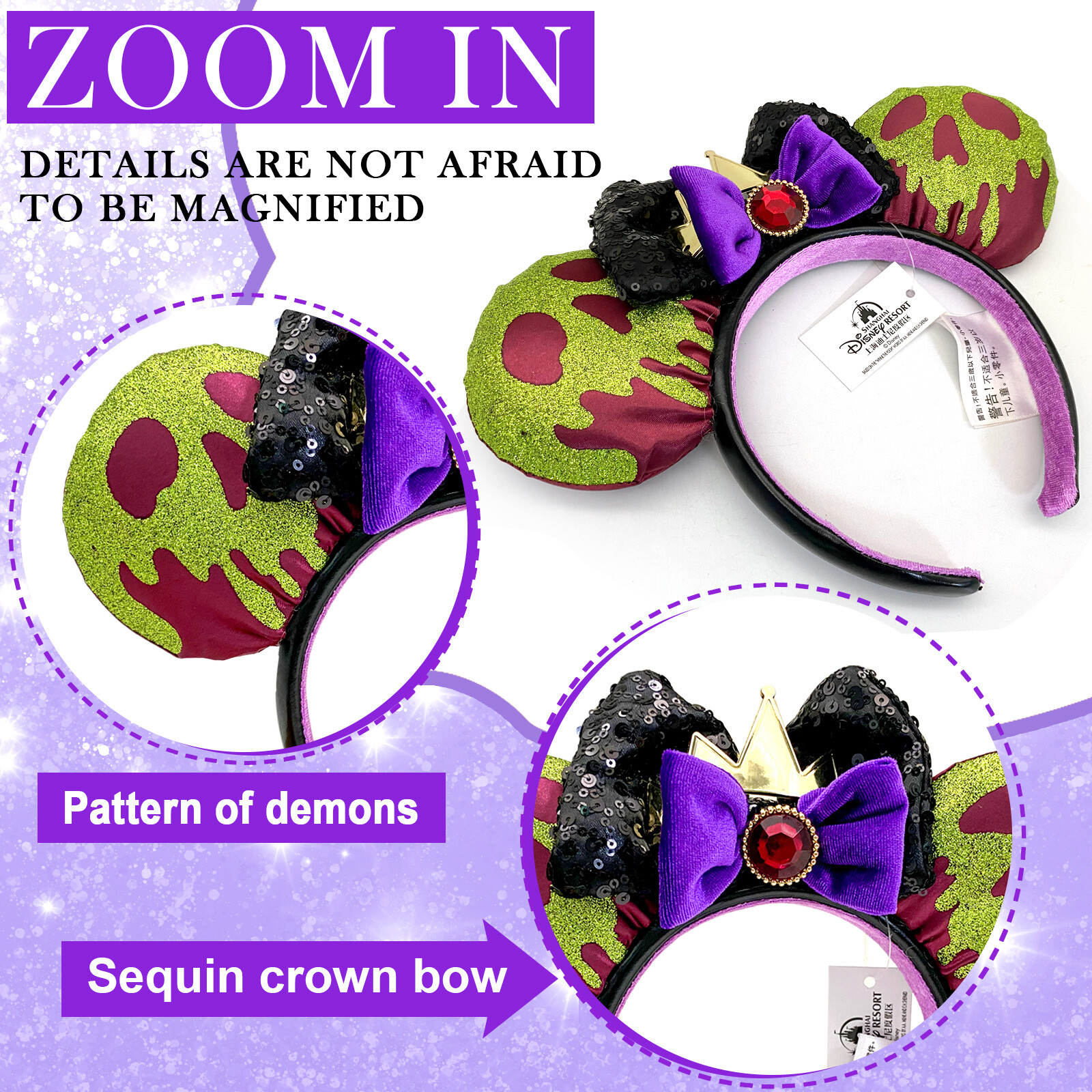 Disney~Parks Poison Apple Ears Snow White Evil Queen Mickey Bow Ears Headband