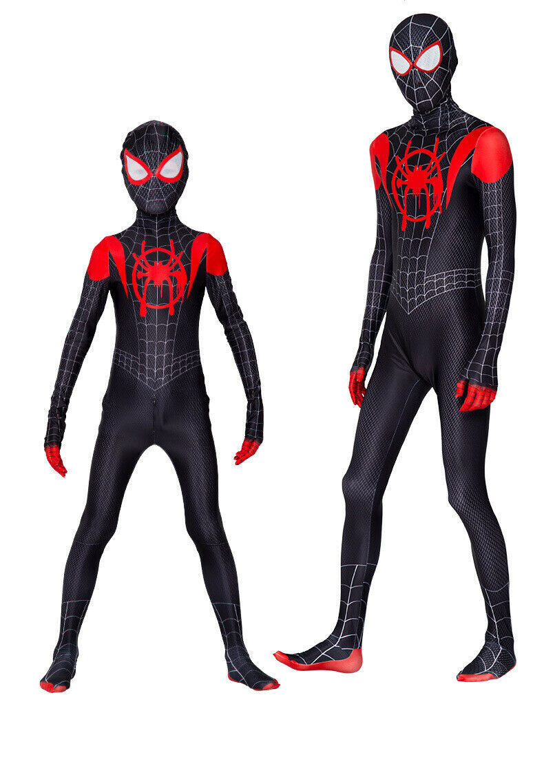 Miles Morales Spiderman Jumpsuit Kids/Adult Costume Cosplay Mask+Bodysuit110-190