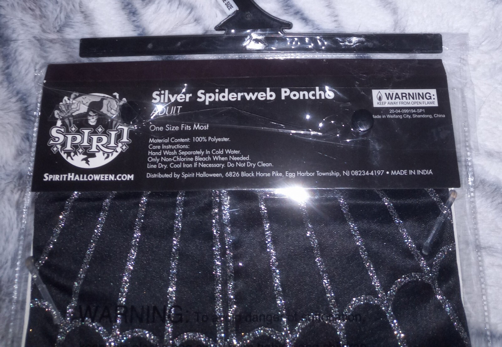 New Spirit Spiderweb Dress up Poncho Costume Adult Women One Size Black Silver