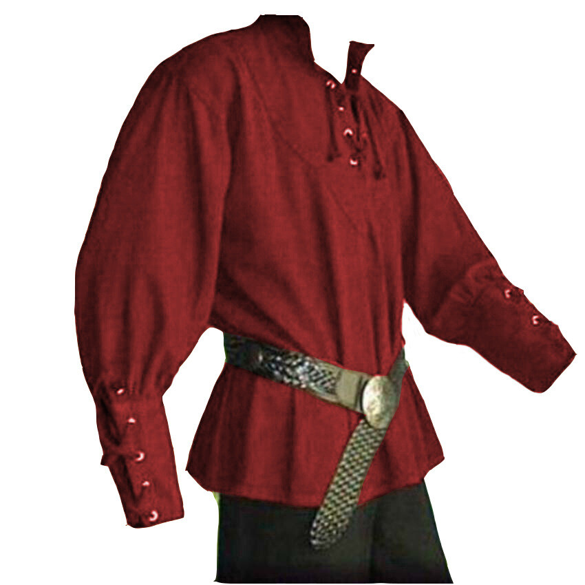 Mens Medieval Renaissance Pirate Shirt 18th Century Long Sleeve T-Shirt Cosplay