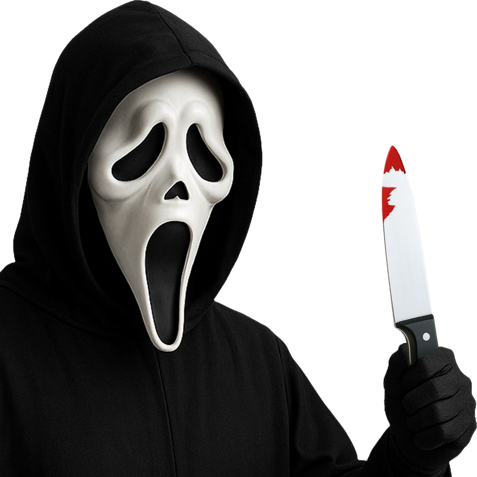 Scream Ghostface Hooded Mask & Bloody Knife Set Halloween Horror Costume Prop
