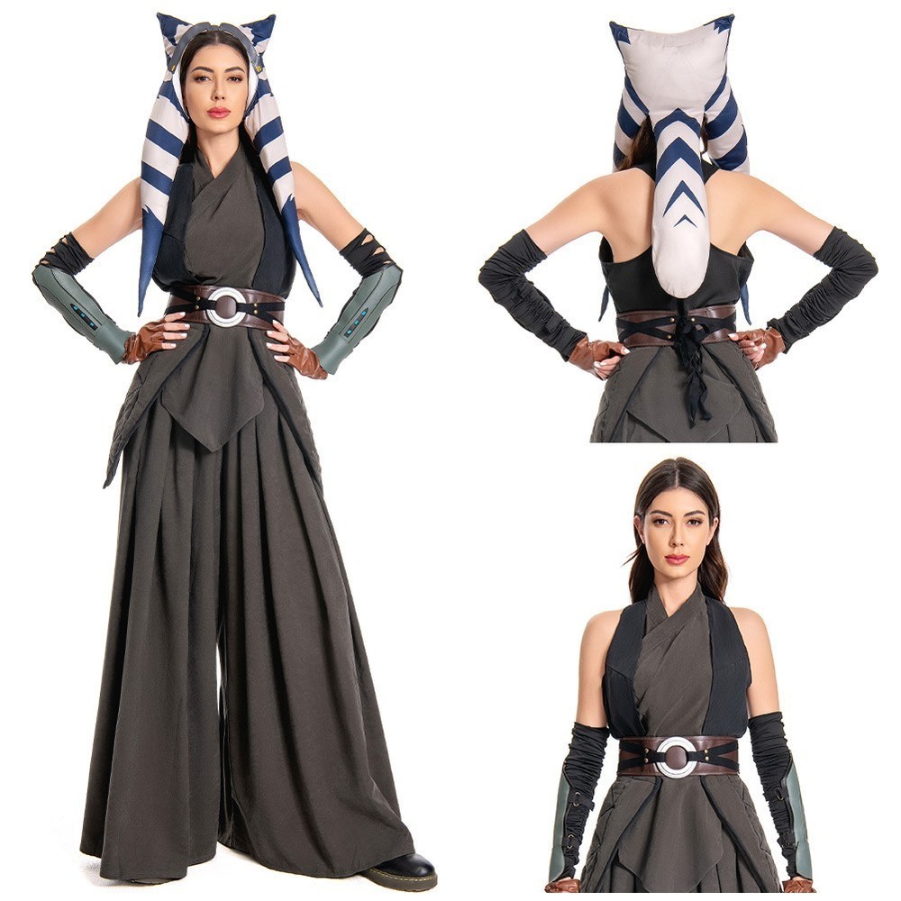 Ahsoka Tano The Mandalorian Jedi Cosplay Pants+Top Halloween Suits+Headgear Hats