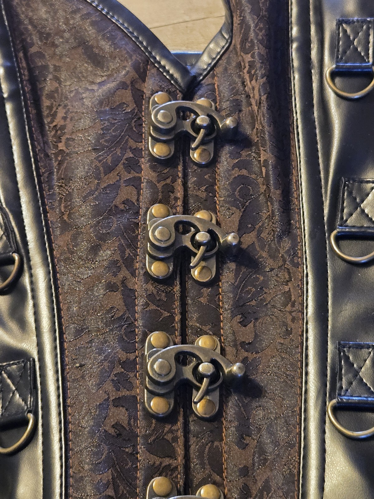NWT 3pc Set Corset Super Store Steampunk Black Brocade Corset Gothic Utility S