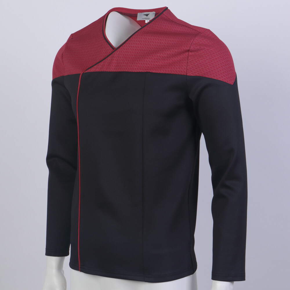 For Picard 2 Commander Uniform Starfleet Red Gold Blue Tops Male Shirts Costume