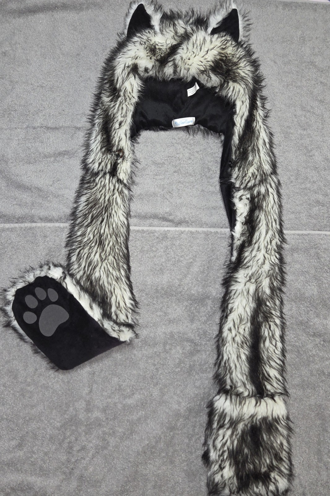 Wolf Husky Animal Full Hood Hoodie Faux Fur Hat Scarf Mittens 3 IN 1 Fashionable
