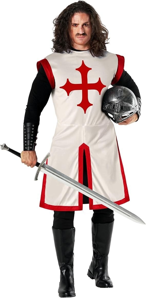 Men`s Medieval Knight Costume Adult Crusader Templar Tunic Halloween M – 2XL