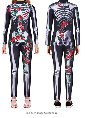 Dia De Los Muertos Rose Skeleton Leotard Jumpsuit Costume Girls Size Medium